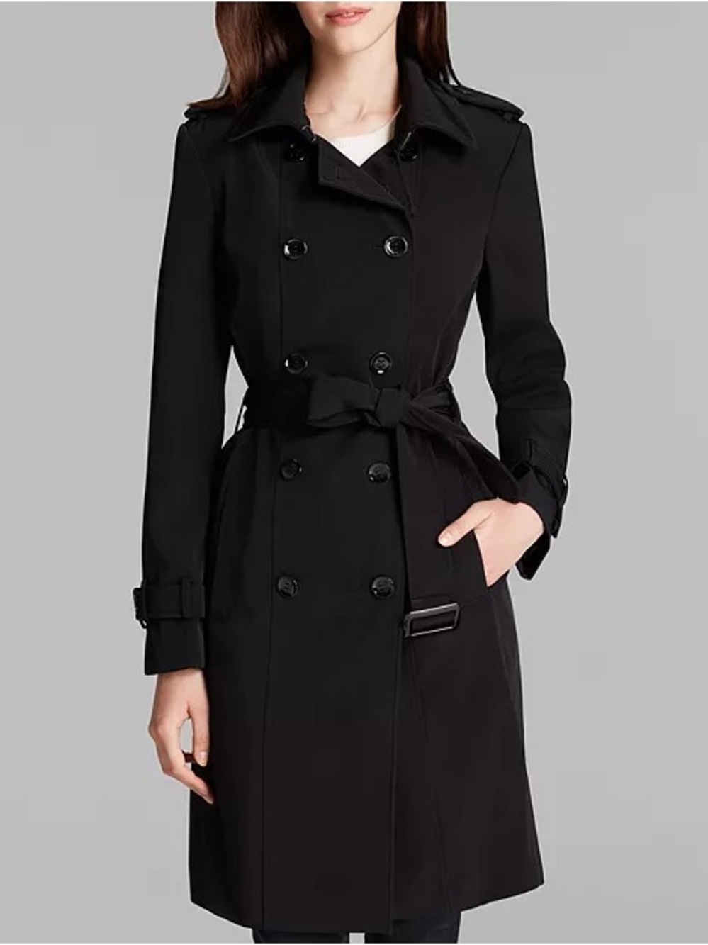 Women’s M Calvin Klein Black Trench Coat - Double Breasted Belted - Picture 1 of 14